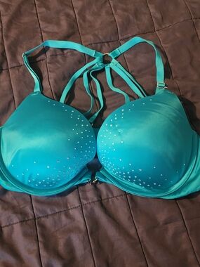 Victoria's Secret Teal Padded Bra with Rhinestone Detailing